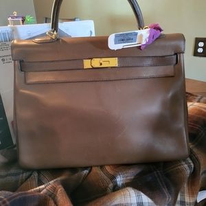 Hermes Kelly 35 souple vert olive barenia ghw!